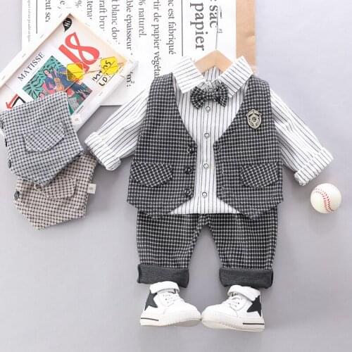 2021 Baby Boys Clothes Kids Birthday Party Clothing Vest+Shirt+Pants+Tie Children Wedding Garment Toddler Newborn 1 2 3 4 Years