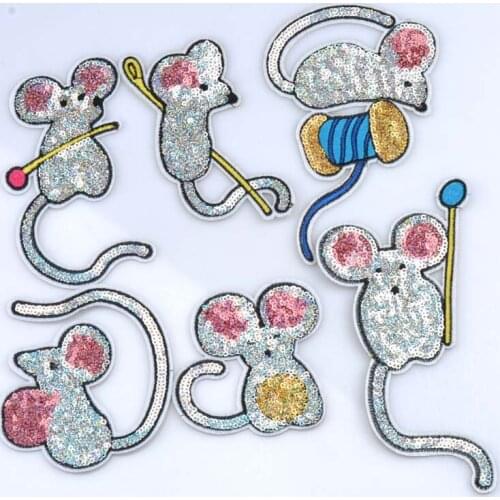 5Pcs Mixed Random Sequin mouse Patches Embroidered iron on patch for clothing Jacket Applique DIY Accessory 11x8cm CP1517
