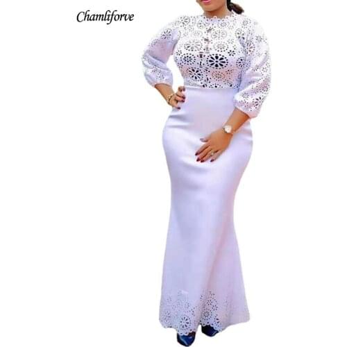 African Dress For Women 2021 New African Dashiki Fashion Loose Long Dress Africa Clothes Elegant Lace Dresses Spring Autumn