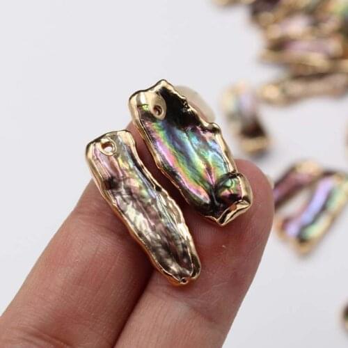 1pc 10-22mm Irregular Biwa Baroque Pearl Charm Retro Green Black Stick Natural Freshwater Pearl Pendulum DIY Earrings Healing