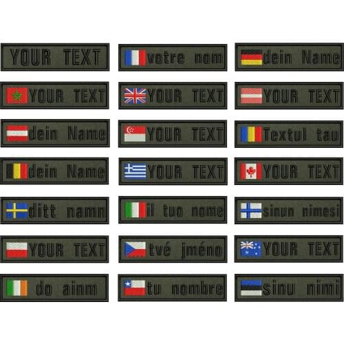 Army green background national flags 10X2.5cm Embroidery Custom Name Text Patch Stripes badge Iron On Or Velcro Backing Patches