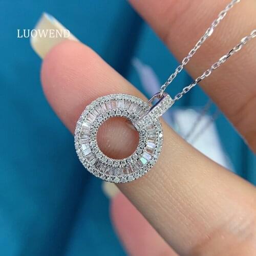 LUOWEND 18K Solid White Gold Pendant Necklace Real Natural Temperament Diamond Elegant Women Engagement Accessories Necklace