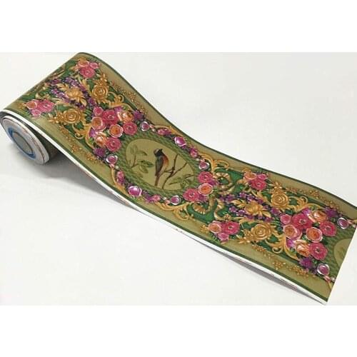 GLOW4U Peel and Stick Vintage Floral Bird Wallpaper Wall Border for Bathroom Bedroom Living Room Kitchen Wall Home Decal Sticker