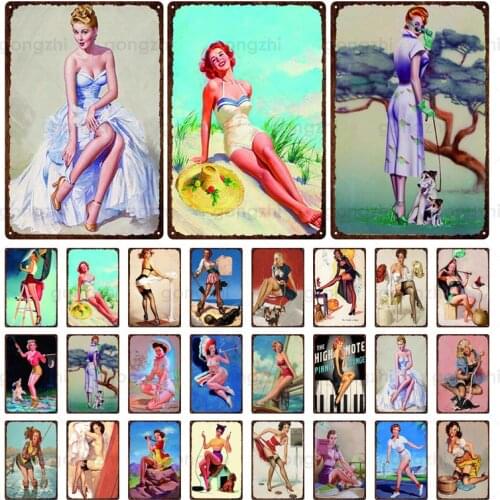 Hot Lady Girl Metal Tin Sign Wall Art Poster Retro Plaque House Cafe Bar Hotel Wall Sticker Home Decor Board Room Iron Painting