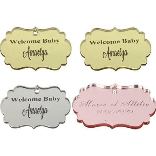 50pc Personalized Chocolate Bars Silver Gold Rose Pink Mirror Tags Baby Shower Decorations Wedding Favor