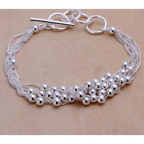 Popular fashion hot sale Beads chain LINK charm women Silver color Jewelry Bracelets factory price free shipping H101