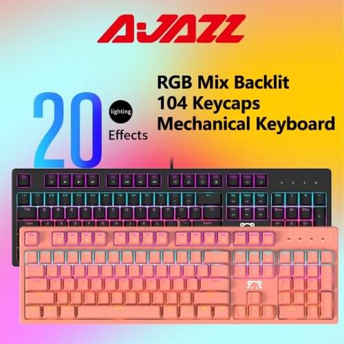 Ajazz STK131 RGB Mix Backlit Mechanical Keyboard Anti-ghosting Wired USB 104 Keycaps Office Gaming Keyboard for Tablet Laptop PC