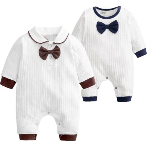 Newborn Baby Rompers Boys Infant Cotton Long Sleeve Tie Gentleman Jumpsuit Spring Autumn Bebe Bodysuit Clothes