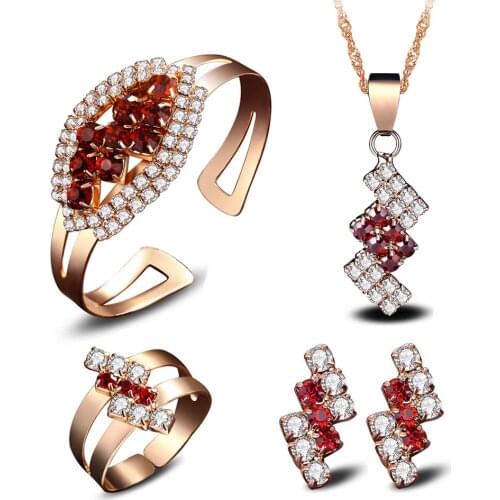 Lovely Womens Wedding ladys fine Original short AAA Crystal chain Pendant Necklace Earring Ring Bracelet set new-jewelry