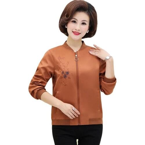 Plus Size 4XL Women Short Jacket Spring Autumn Casual Fashion Embroidery Zipper Long Sleeve Outerwear Middle-ages Clothing Coat