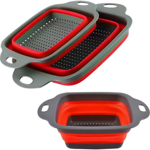 Square Collapsible Colander Silicone Kitchen Fruit Vegetable Washing Basket Strainer Foldable Drainer Kitchen Gadgets Tools