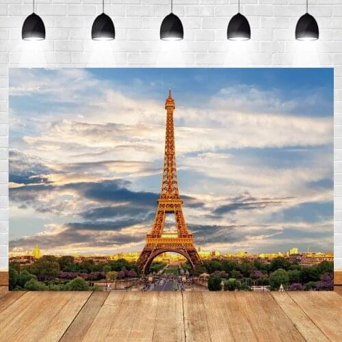 Laeacco Eiffel Tower Photo Backdrop Sky Cloud Scene City Scenery Famous Landmark Vinyl Photography Background Photocall Poster