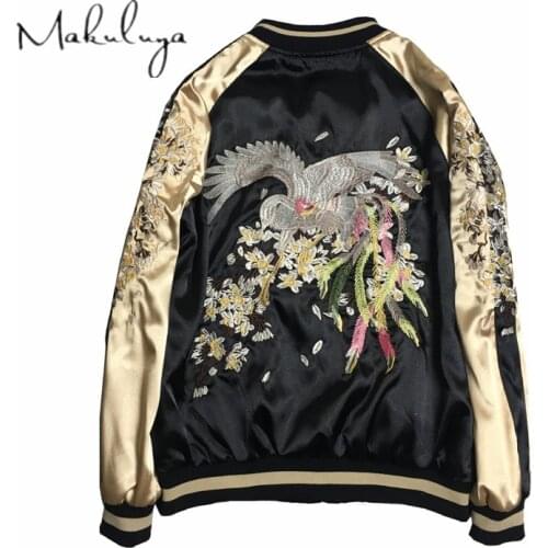 Makuluya Reversible Coat Street Style Women Men Printed Long-Sleeved Embroidery Baseball Casual Jacket Outerwear PLUS SIZE QW
