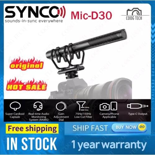 SYNCO Mic-D30 On-camera Shotgun Microphone,Condenser Mic for DSLR/SLR,Smartphone,Filmmaking, TV, Studio Recording PK Comica