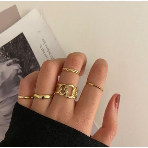 Fashion Gold 5-piece Set Round Adjustable Open Resizable Ring Retro Alloy Metal Rings for Women Wedding 2021 Trendy Jewelry
