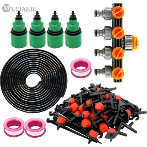 MUCIAKIE 60M 50M 25M Garden Micro Drip Irrigation Kits with Shut Off 4 Ways Tap Connector 4/7 Hose Drippers Tee Fixed Base