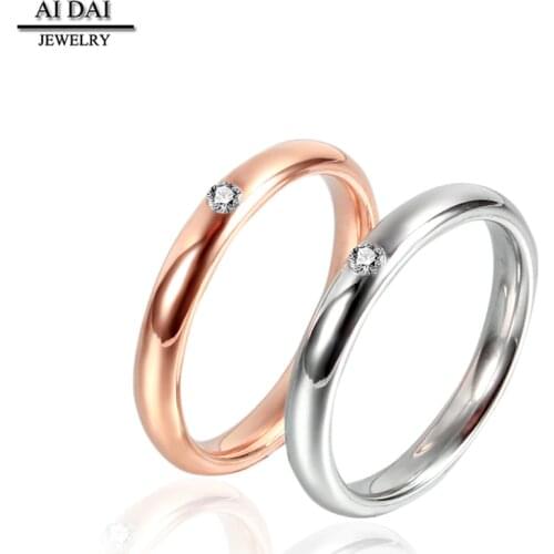 Narrow single diamond mens and womens rings for couples simple smooth face ring titanium steel net red ring fine jewelry