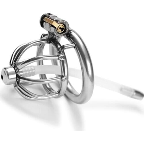 Stainless Steel Stealth Lock Male Chastity Cock Cage With Urethral Catheter Penis Ring,Men Sex Toys