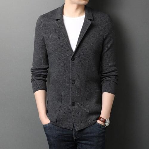 2020 Autumn New Mens Wool Knit Jacket Business Casual Single-breasted Sweater Cardigan Jacket Male Brand Clothes