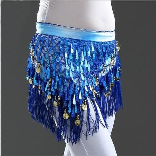 Indian Belly Dance Hip Skirt Scarf Wrap Waist Belt Layers Gold Coins Sequins Hip Dress Scarf