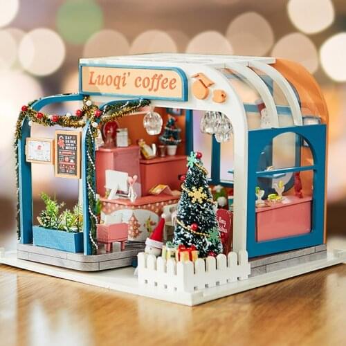 DIY Wooden Dollhouse Kit Miniature Building With Furniture Accessories Assemble Toys Coffee Shop Doll House Kids Gift Casa