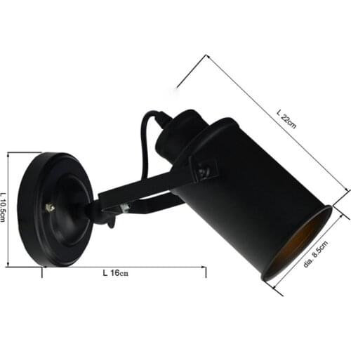 Vintage Painted Iron Head wall lamp Wall Mount Wall Lamp Holder Adjustable Angle Single Head wall light Home Hotel coffee shop