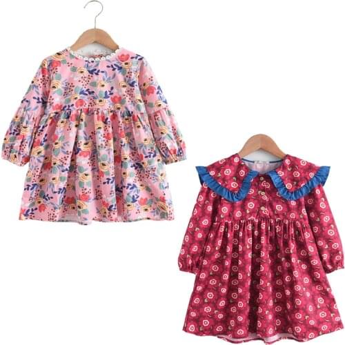 2021 New Spring Autumn Girls Princess Casual Dresses Kids Print Dresses Children Lovely Clothing Cute Spring Suits 1-5 Years