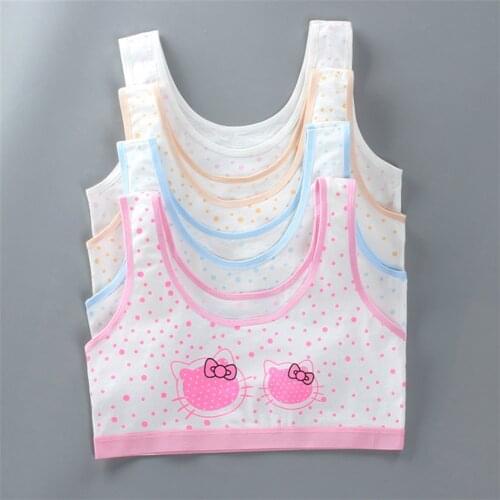 The New Cartoon Cat Kids Girl Training Organic Cotton Wirefree Soft Underwear Bra For Teenage Puberty 8-14Y Youth