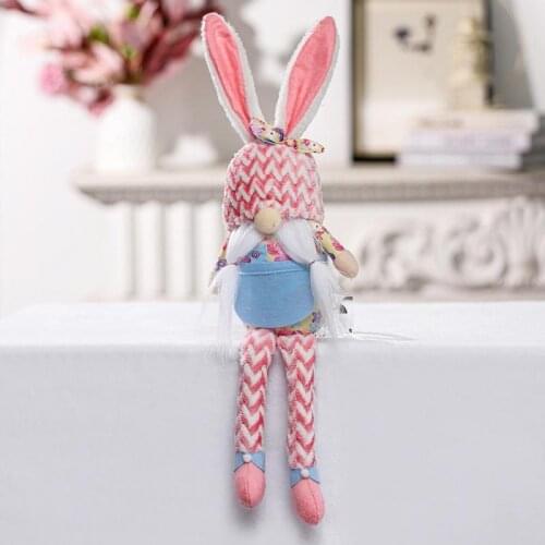 Easter Bunny Gnome Decoration Sitting Plush Faceless Doll Round Hat Dwarf Doll Easter Party Decoration Bunny Ears Doll Ornament