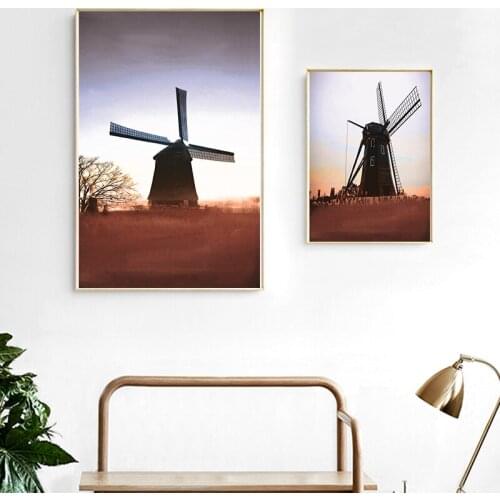 Dutch windmills Prints Black and White Posters and Prints Home Wall Art Pictures Canvas Painting Romantic Landscape Wall Décor