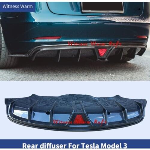 Carbon Fiber Car Rear Bumper Diffuser Lip Splitters For Tesla Model 3 2016 2017 2018 2019 Rear spoiler With light body kit