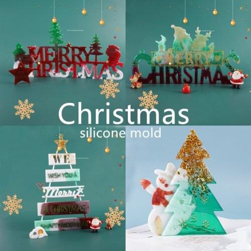 SNASAN Christmas letter snowman Ornaments Silicone Mold Pendants DIY mold Epoxy Resin UV Resin Jewelry Making Decorative Craft