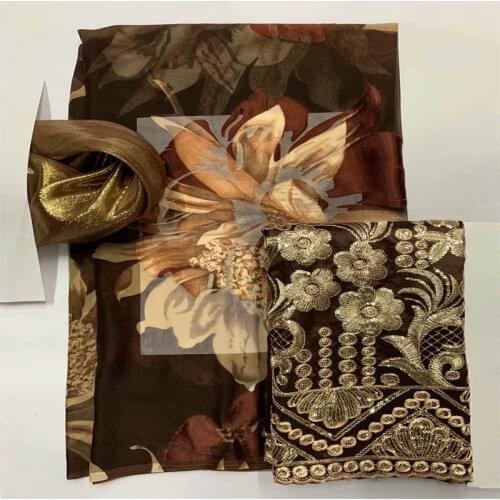 2+3+2 Yards Silk Fabric 2021 Fashion High Quality Embroidery Printing Silk Fabric 3 Piece Suit For Sewing Textile Material! 7712