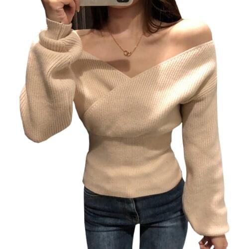 Shintimes V-Neck Clothes Winter Tops For Women Knitted Sweater Long Sleeve Women Sweaters And Pullover Woman Sweaters Pull Femme