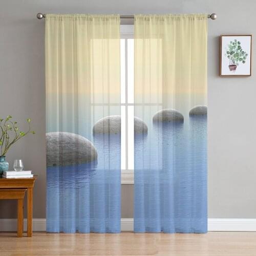 Youth Bedroom Sheer Curtains Zen Stone Water Surface Calm Kitchen Study Curtains Living Room Holiday Decor Tulle Curtains