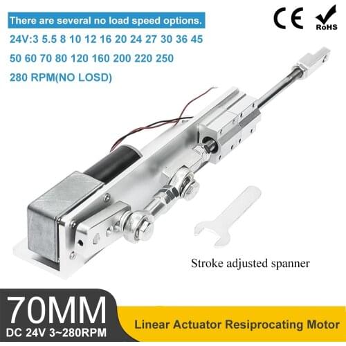 DC 24V 3~280rpm Stroke 70mm Linear Actuator Resiprocating Motor for DIY Design for Sex Machine Squirt Machine Lab Testing