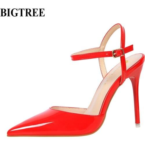 BIGTREE women Pointed Toe High heels shoes woman shallow slingback pumps ladies Buckle Strap Party Wedding stilettos shoes 86 -1