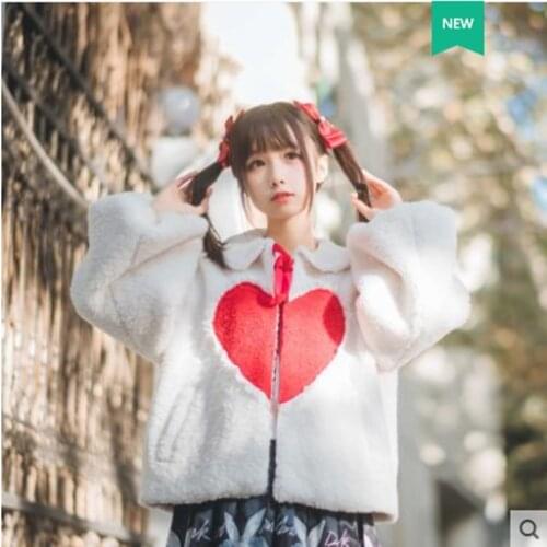 Lolita lambskin thick coat lolita winter cute little girl lantern sleeves wild jacket Kawaii Girl Tea Party princess cos loli