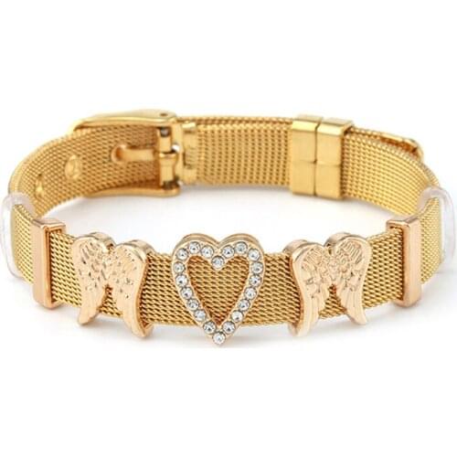 High Quality Love Wings Charm Slide Beads Fits 10mm Stainless Steel Mesh Bracelets For Women Men Brand Romantic Jewelry Gift