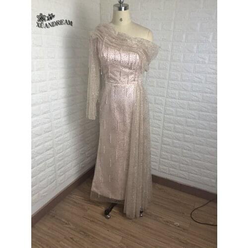 XUANDREAM Bling bling robe fille d'honneur vestido debutante one shoulder long sleeves bling bling evening dresses 2019 XD-148