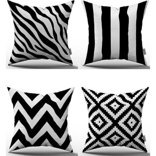 Özel Tasarım Siyah Beyaz 4'lü Kombin Kırlent Kılıfı Seti