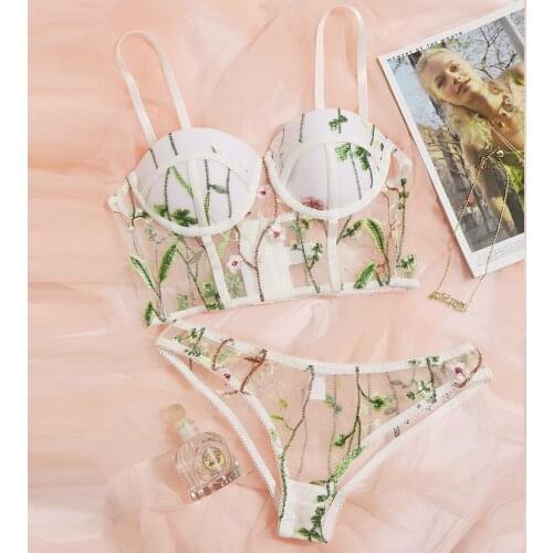 Women Sexy Lingerie White Sensual Alluring Lace Flower Bra Briefs Lingerie Hot Temptation Underwear Sex Exotic Pajamas