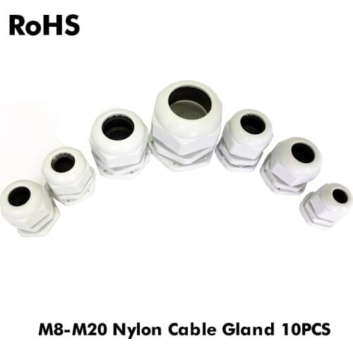 10Pcs high quality Waterproof Cable Gland Cable Entry IP68 M8/M10/M12/M16/M18/M20 Nylon Plastic Connector For 2-4.8mm
