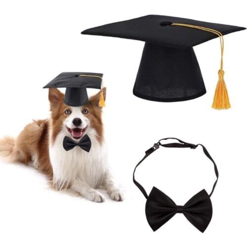 2Pcs/Set Pet Dog Graduation Cap Bow Tie Decoration Photography Props Head-wear Hat Costume Accessories