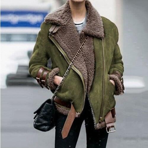 2021 New Fashion Autumn and Winter Motorcycle Style Female Lamb Wool Winter Jacket Fashion Casual Womens Lapel Wool Female Coat