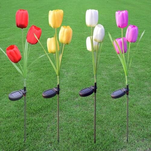 3 flower buds solar tulips LED Simulation Flower White Light Night light Outdoor Waterproof Romantic Garden Decoration Lawn lamp