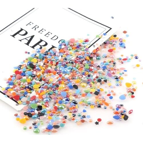 500Pcs Mix Color Ceramics Rhinestone Half Round Craft Flatback Ceramics Pearl Beads Charm DIY Nail Art Decoration Accessories