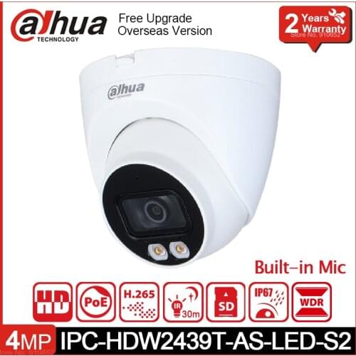 English Version Dahua IPC-HDW2439T-AS-LED-S2 Eyeball Network Camera IR 30m Built-in Mic Full-color SD Card Slot Dome IP Camera