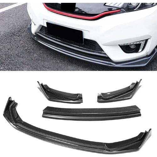 3PCS Car Front Bumper Lip Body Diffuser Deflector Spoiler Splitter Lip Guard For Honda Fit Jazz 2014-2017 Black / Carbon Look