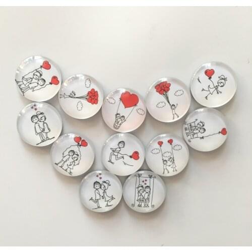 Free shipping (12pcs/lot) Cute Round Glass Fridge Magnet Cartoon Message stickers for gift Home Decoration